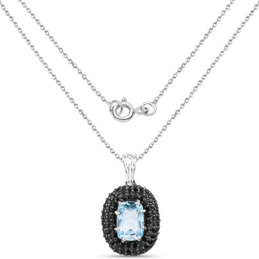 Bids.com 6.70 Carat Genuine Blue Topaz and Black Spinel .925 Sterling Silver Pendant Pendants White Smoke