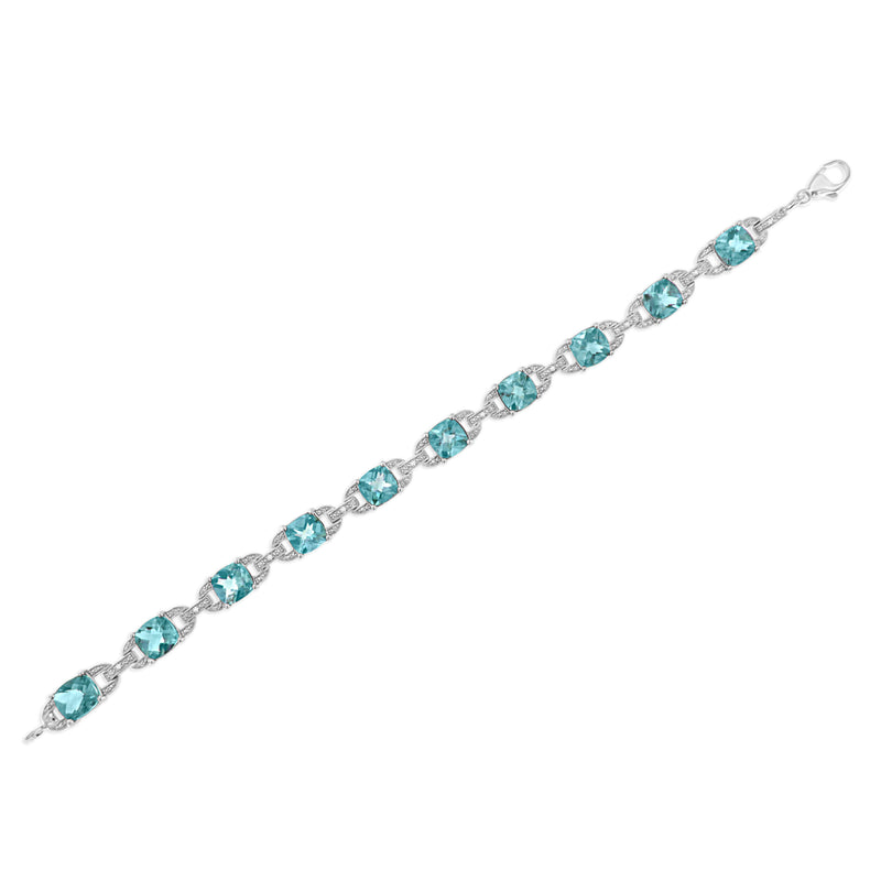 Bids.com .925 Sterling Silver 7x7 mm Cushion Cut Blue Topaz and 1/20 cttw Round Cut Diamond Fashion Tennis Bracelet (I-J Color, I1-I2 Clarity) - 7" Bracelets White Smoke White.Sterling Silver / 7