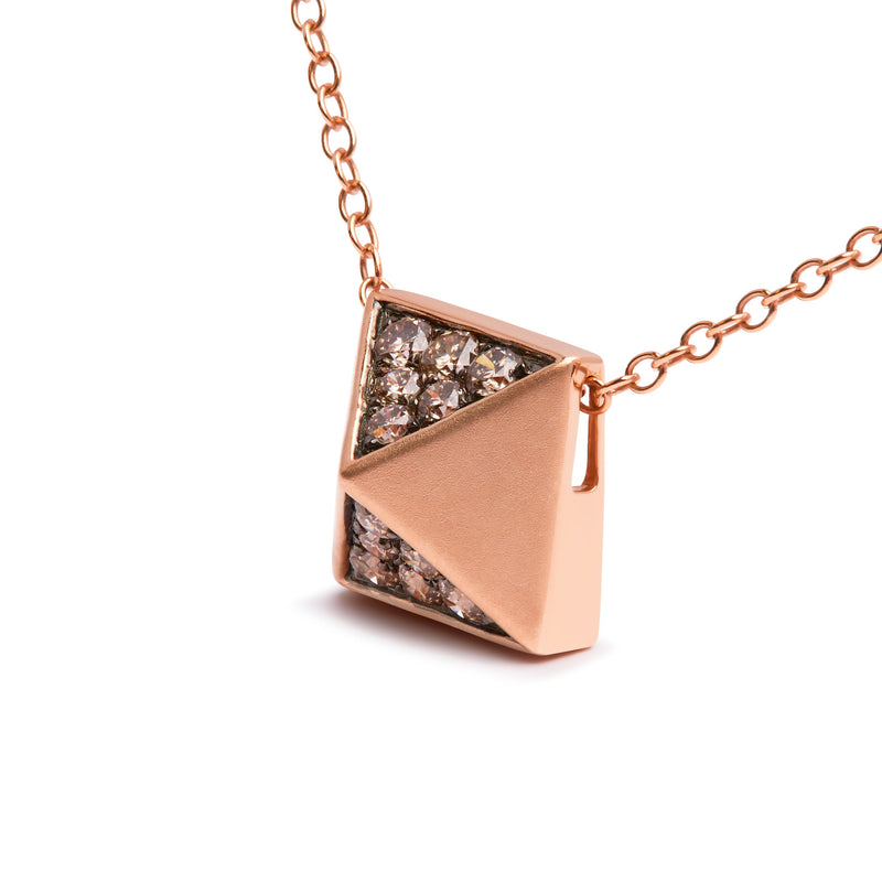 Bids.com 14K Rose Gold 1/4 Cttw Brown Diamond Matte Finished Pyramid Pendant Necklace (Brown Color, SI1-SI2 Clarity) - 18" Inches Necklaces White Smoke Rose.Gold / 18