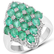 Bids.com 2.68 Carat Genuine Zambian Emerald and White Zircon .925 Sterling Silver Ring Rings White Smoke size 7.00,size 5.00,size 6.00,size 8.00,size 9.00