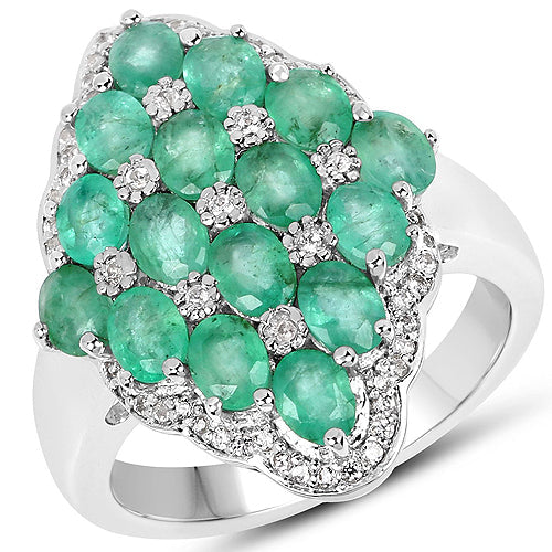 Bids.com 2.68 Carat Genuine Zambian Emerald and White Zircon .925 Sterling Silver Ring Rings White Smoke size 7.00,size 5.00,size 6.00,size 8.00,size 9.00