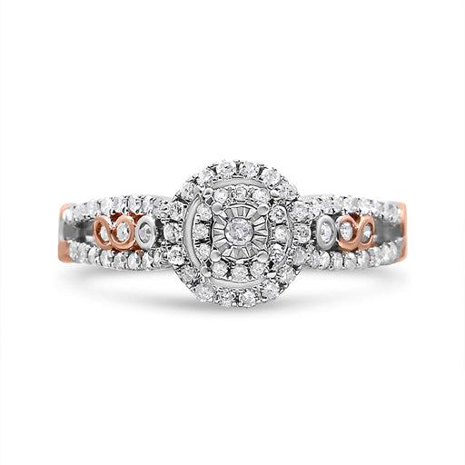 Bids.com 14K Rose Gold Plated .925 Sterling Silver 3/8 Cttw Round Diamond Double Frame Cross-Over Split Shank Engagement Ring (I-J Color, I2-I3 Clarity) - Size 7 Rings White Smoke 7 / WhiteRose.Sterling Silver,5 / WhiteRose.Sterling Silver,8 / WhiteRose.Sterling Silver,6 / WhiteRose.Sterling Silver,9 / WhiteRose.Sterling Silver