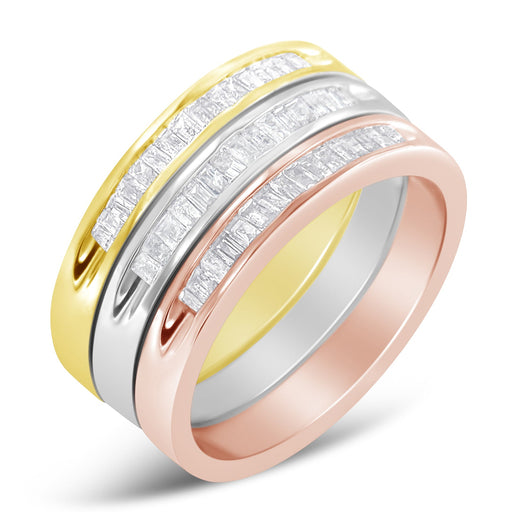 Bids.com 10K Yellow, White and Rose Gold over .925 Sterling Silver 5/8 Cttw Diamond Channel-Set Stackable Band Ring Set (H-I Color, I1-I2 Clarity) - Size 6 3/4 Rings White Smoke 7.25 / YellowWhiteRose.Sterling Silver,6.75 / YellowWhiteRose.Sterling Silver,7 / YellowWhiteRose.Sterling Silver