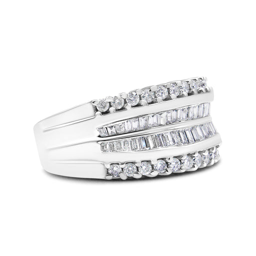 Bids.com 14K White Gold 1.00 Cttw Round and Baguette-Cut Diamond Modern Band Ring (H-I Color, SI2-I1 Clarity) - Ring Size 7 Rings White Smoke 7 / White.Gold
