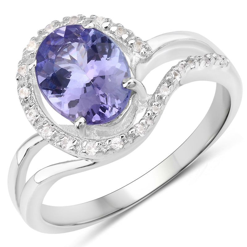 Bids.com 1.82 Carat Genuine Tanzanite and White Zircon .925 Sterling Silver Ring Rings White Smoke size 6.50,size 5.00,size 6.00,size 7.00,size 8.00,size 9.00
