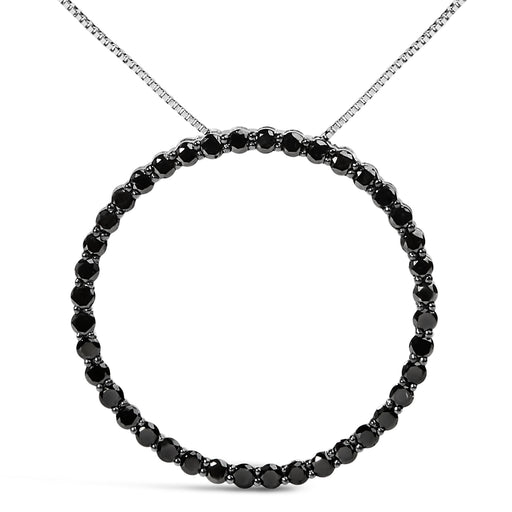 Bids.com .925 Sterling Silver 4.0 Cttw Black Diamond Open Hoop Circle 18" Pendant Necklace (Black Color, I2-I3 Clarity) Necklaces White Smoke White.Sterling Silver / 18 / 4,White.Sterling Silver / 18 / 5,White.Sterling Silver / 18 / 1,White.Sterling Silver / 18 / 2