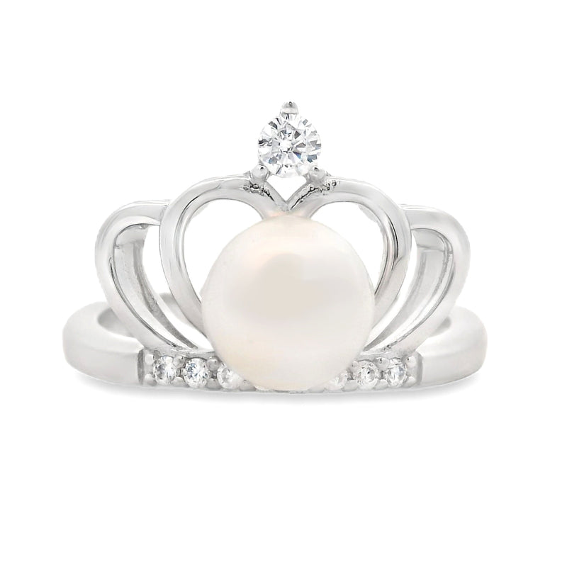 Bids.com FW Pearl Cubic Zirconium Ring Sterling Silver Rings White Smoke 5.0