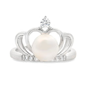 Bids.com FW Pearl Cubic Zirconium Ring Sterling Silver Rings White Smoke 7.0