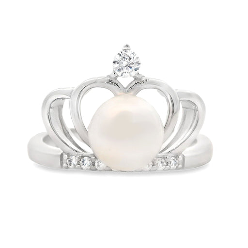 Bids.com FW Pearl Cubic Zirconium Ring Sterling Silver Rings White Smoke 7.0