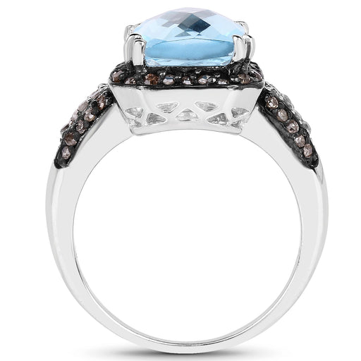 Bids.com 4.33 Carat Genuine Swiss Blue Topaz, Champagne Diamond & White Diamond .925 Sterling Silver Ring Rings White Smoke size 6.00,size 7.00,size 9.00,size 8.00,size 5.00,size 10.00