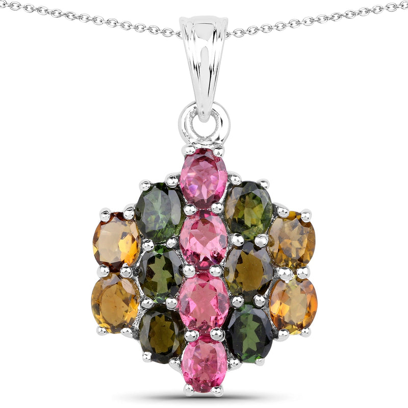 Bids.com 4.34 Carat Genuine Pink Tourmaline, Green Tourmaline & Brown Tourmaline .925 Sterling Silver Pendant Pendants White Smoke