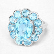 Bids.com 8.77 Carat Genuine Swiss Blue Topaz .925 Sterling Silver Ring Rings White Smoke size 6.00,size 7.00,size 8.00,size 9.00,size 5.00