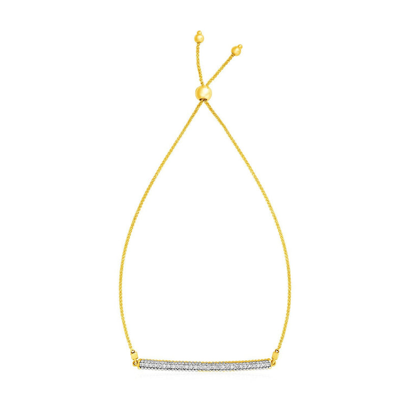 Bids.com 14k Yellow Gold Adjustable Bracelet with Textured Bar and Diamonds Bracelets White Smoke 9.25 / Yellow Gold