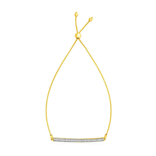 Bids.com 14k Yellow Gold Adjustable Bracelet with Textured Bar and Diamonds Bracelets White Smoke 9.25 / Yellow Gold