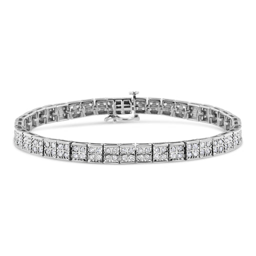 Bids.com .925 Sterling Silver 2 Cttw Prong Set Round-Cut Diamond 4 Stone Box Link Bracelet (I-J Color, I3 Clarity) - 7.25" Bracelets White Smoke White.Sterling Silver / 7.25