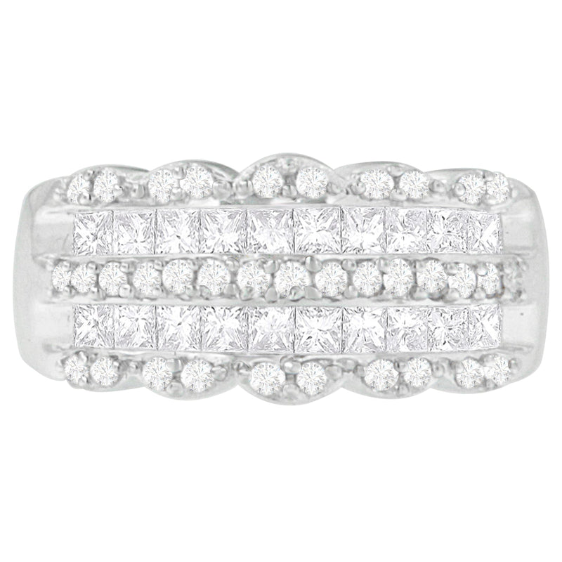 Bids.com 14K White Gold 1 1/7ct. TDW Round and Princess-Cut Diamond Ring(H-I, SI2-I1) Rings Light Gray 6.75 / White.Gold