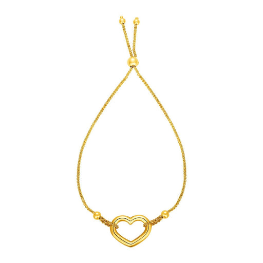 Bids.com Adjustable Bracelet with Shiny Open Heart in 14k Yellow Gold Bracelets White Smoke 9.25 / Yellow Gold