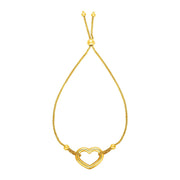 Bids.com Adjustable Bracelet with Shiny Open Heart in 14k Yellow Gold Bracelets White Smoke 9.25 / Yellow Gold