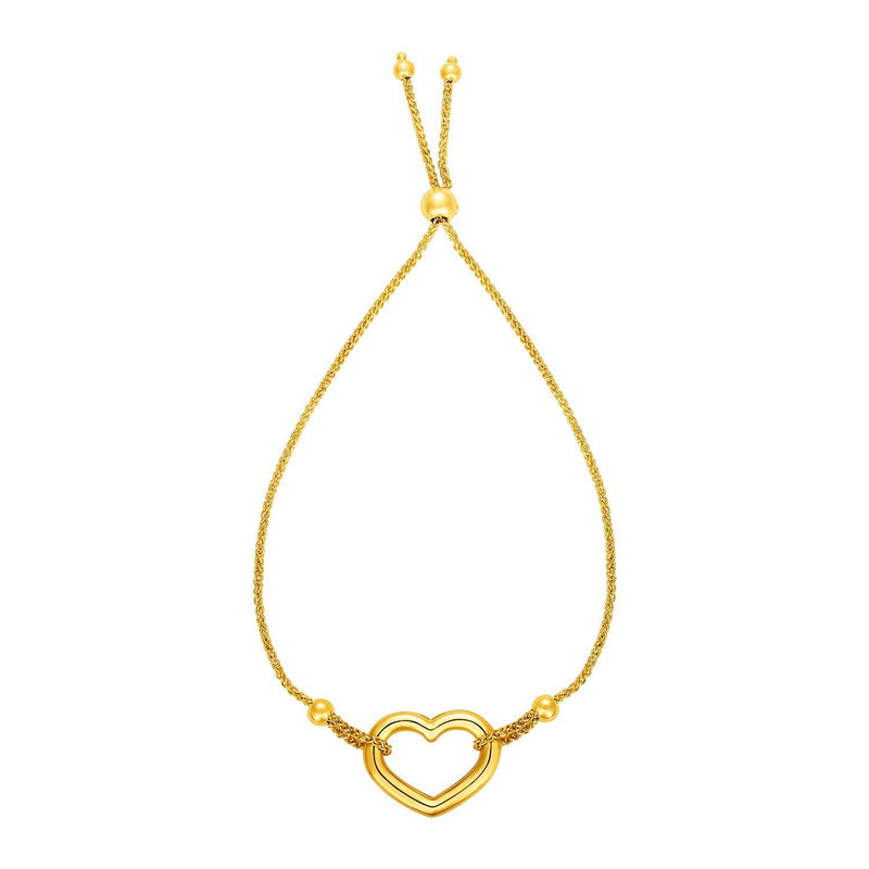 Bids.com Adjustable Bracelet with Shiny Open Heart in 14k Yellow Gold Bracelets White Smoke 9.25 / Yellow Gold