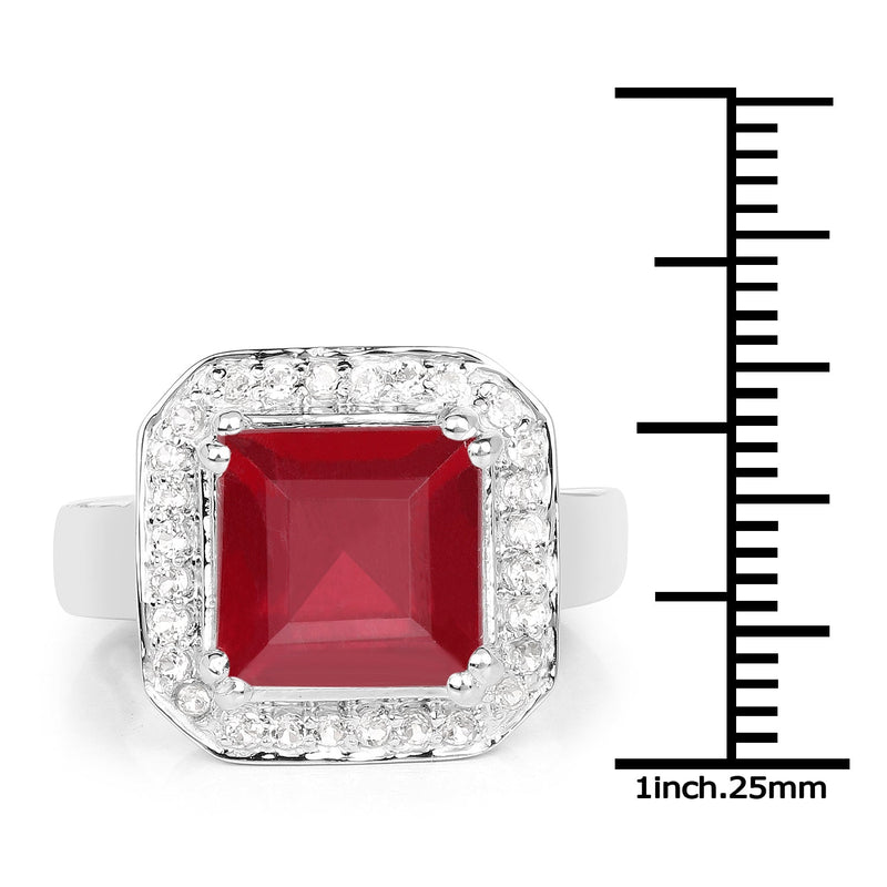Bids.com 6.36 Carat Glass Filled Ruby and White Topaz .925 Sterling Silver Ring Rings White Smoke size 6.00,size 7.00,size 8.00,size 9.00