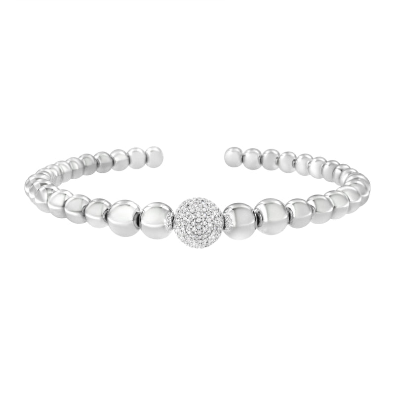 Bids.com .925 Sterling Silver 1/6 Cttw Diamond Rondelle Graduated Ball Bead Cuff Bangle Bracelet (I-J color, I2-I3 clarity) - Fits wrists up to 7 1/2 inches Bracelets White Smoke White.Sterling Silver / 7