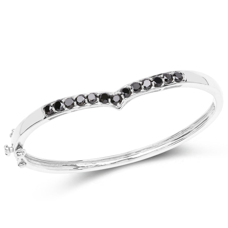 Bids.com 2.28 Carat Genuine Black Diamond .925 Sterling Silver Bangle Bracelets White Smoke size 7.50