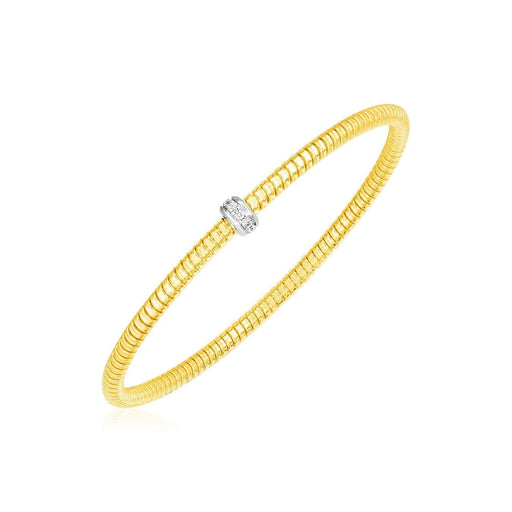 Bids.com 14k Yellow Gold Stretch Bangle with Diamonds Bracelets White Smoke Yellow Gold