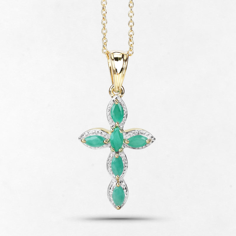 Bids.com 18K Yellow Gold Plated 0.84 Carat Genuine Emerald .925 Sterling Silver Pendant Pendants White Smoke size 16.00,size 18.00,size 20.00