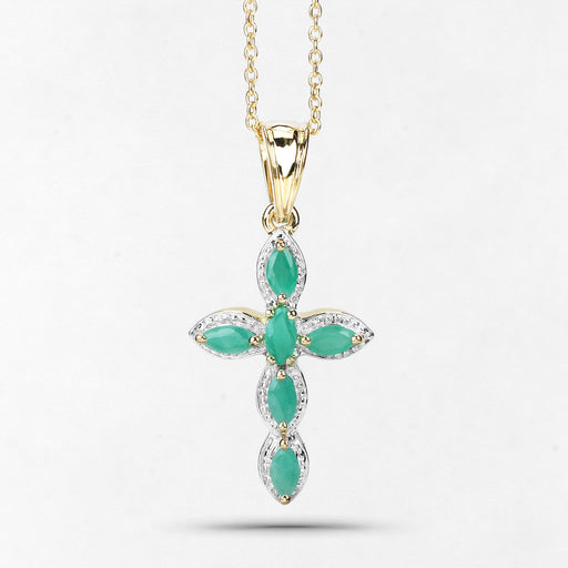 Bids.com 18K Yellow Gold Plated 0.84 Carat Genuine Emerald .925 Sterling Silver Pendant Pendants White Smoke size 16.00,size 18.00,size 20.00