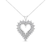 Bids.com .925 Sterling Silver 4 Cttw Round-Cut Double Row Composite Diamond Heart 18" Pendant Necklace (K-L Color, I1-I2 Clarity) Necklaces White Smoke White.Sterling Silver / 18