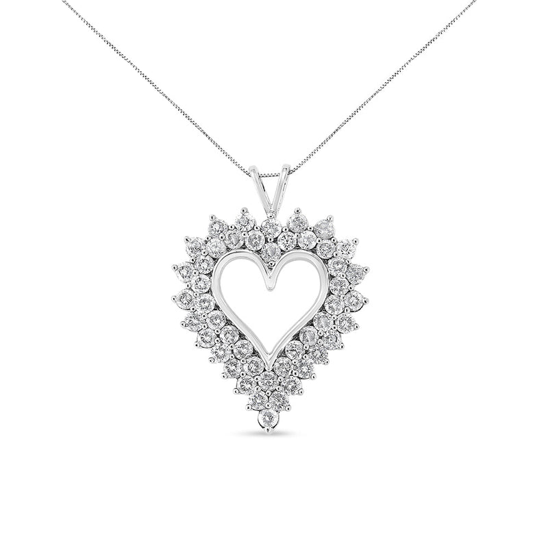 Bids.com .925 Sterling Silver 4 Cttw Round-Cut Double Row Composite Diamond Heart 18" Pendant Necklace (K-L Color, I1-I2 Clarity) Necklaces White Smoke White.Sterling Silver / 18
