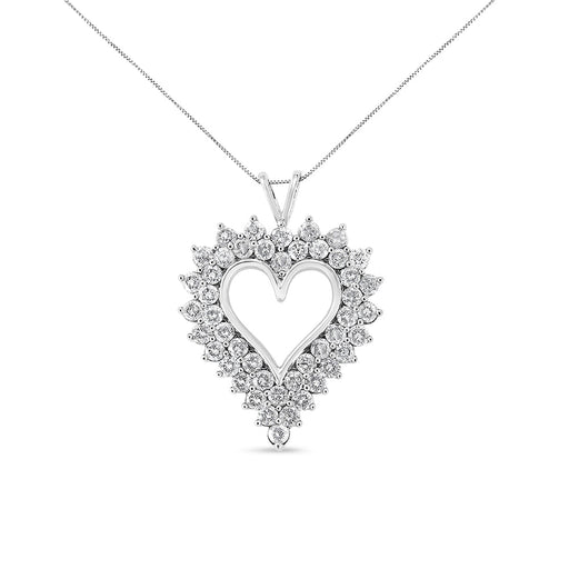 Bids.com .925 Sterling Silver 4 Cttw Round-Cut Double Row Composite Diamond Heart 18" Pendant Necklace (K-L Color, I1-I2 Clarity) Necklaces White Smoke White.Sterling Silver / 18