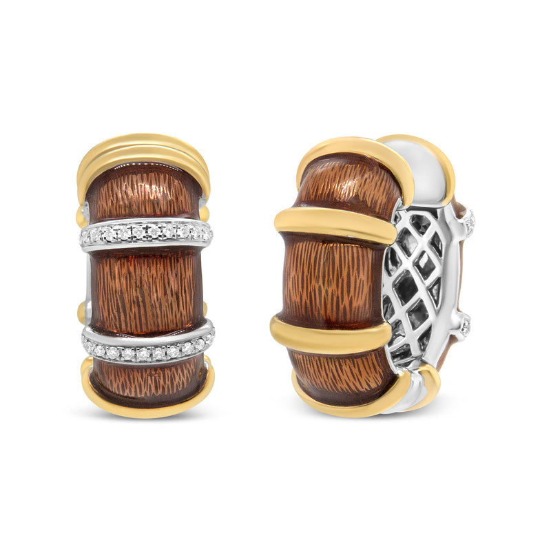 Bids.com 18K Yellow and White Gold Flash Plated .925 Sterling Silver Clear Brown Enamel 9/10 Cttw Round Diamonds Huggie Hoop Earrings (F-G Color, VS1-VS2 Clarity) Earrings White Smoke YellowWhite.Sterling Silver / 0.93