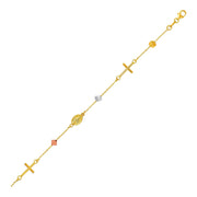 Bids.com 14k Tri Color Gold Bracelet with Crosses Cubes and Medallions Bracelets White Smoke 7.5 / Tri-Color Gold