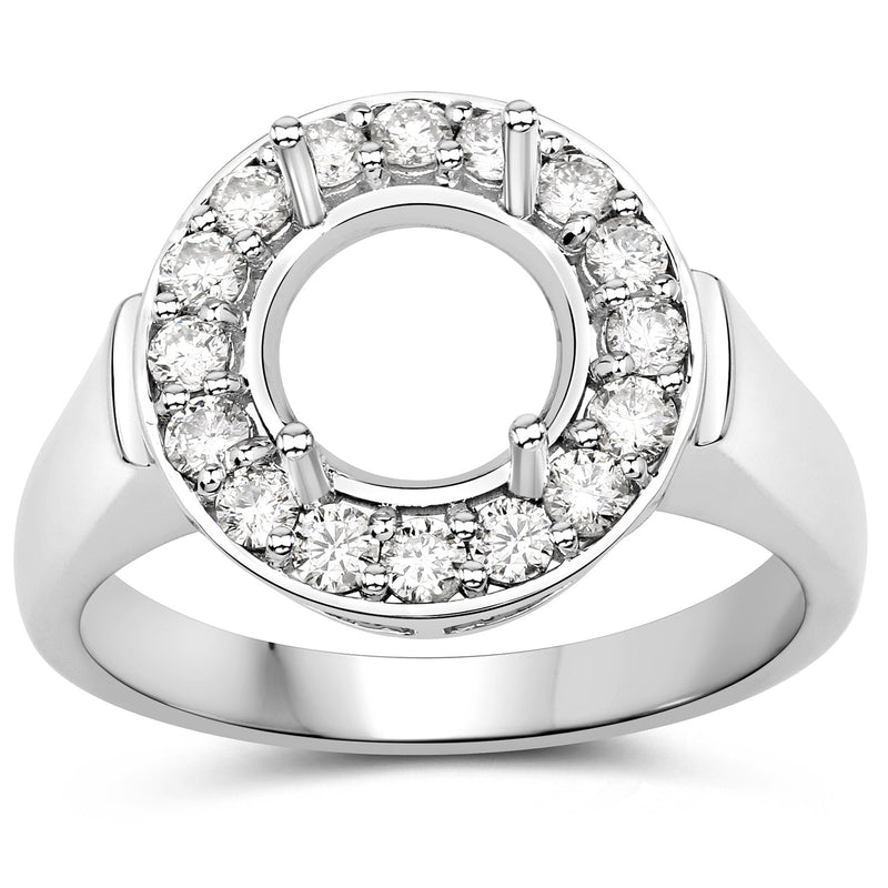 Bids.com 0.48 Carat Genuine White Diamond 14K White Gold Semi Mount Ring - holds 8.00mm Round Gemstone Rings White Smoke size 7.00,size 6.00,size 8.00