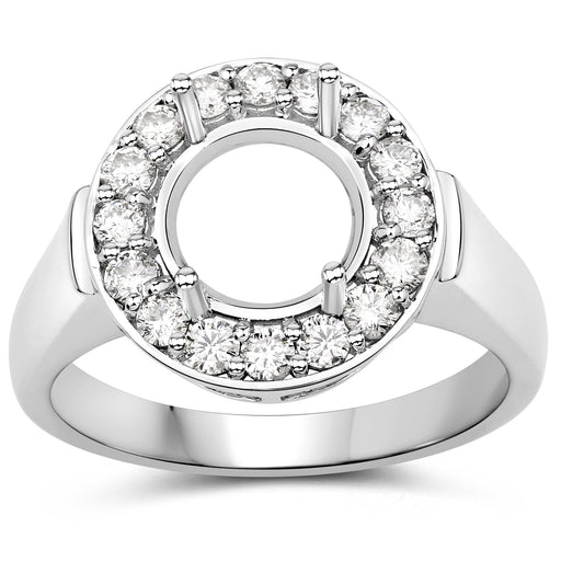 Bids.com 0.48 Carat Genuine White Diamond 14K White Gold Semi Mount Ring - holds 8.00mm Round Gemstone Rings White Smoke size 7.00,size 6.00,size 8.00