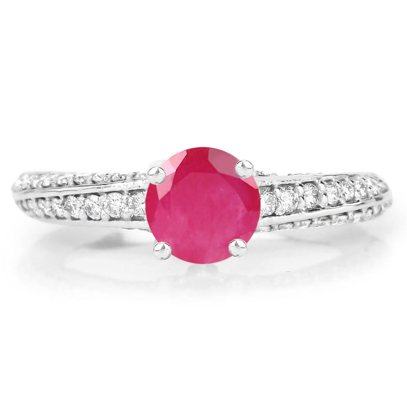 Bids.com 1.49 Carat Genuine Ruby and White Diamond 14K White Gold Ring (I Color, SI Clarity) Rings White Smoke size 7.00,size 6.00,size 8.00