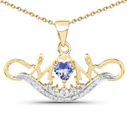 Bids.com 14K Yellow Gold Plated 0.62 Carat Genuine Tanzanite and White Topaz .925 Sterling Silver Pendant Pendants White Smoke