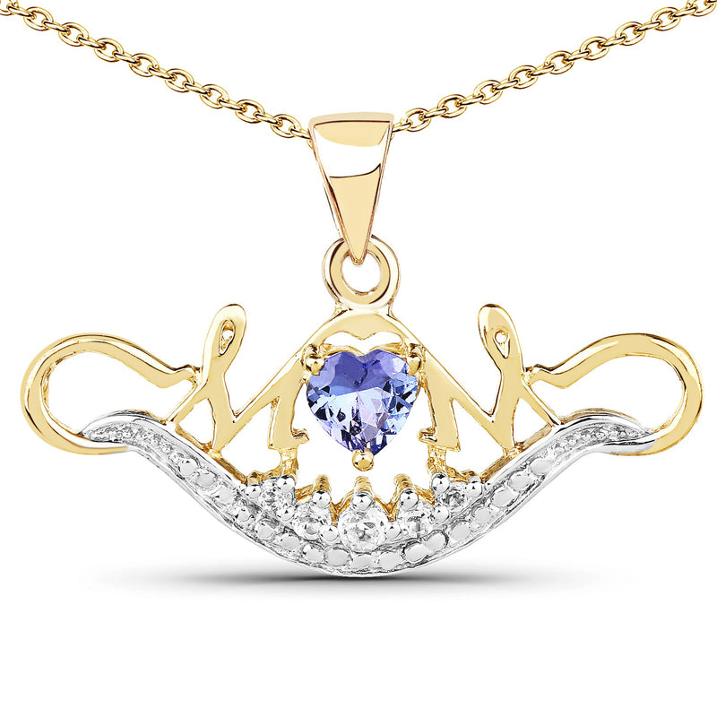 Bids.com 14K Yellow Gold Plated 0.62 Carat Genuine Tanzanite and White Topaz .925 Sterling Silver Pendant Pendants White Smoke