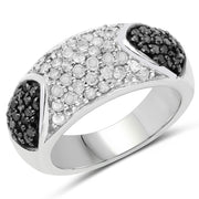 Bids.com 0.99 Carat Genuine Black Diamond and White Diamond .925 Sterling Silver Ring Rings White Smoke size 6.00,size 7.00,size 8.00,size 9.00