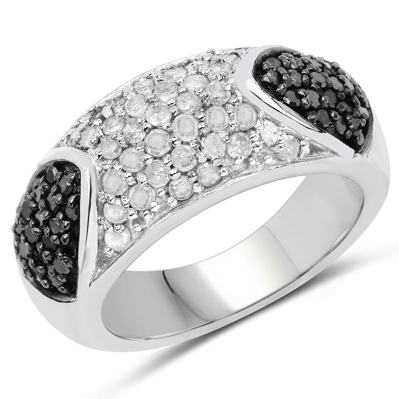 Bids.com 0.99 Carat Genuine Black Diamond and White Diamond .925 Sterling Silver Ring Rings White Smoke size 6.00,size 7.00,size 8.00,size 9.00