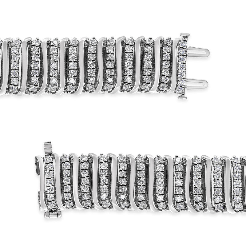 Bids.com .925 Sterling Silver 8 1/2 Cttw Diamond 7 Row Chevron "S" Curved Link Tennis Bracelet (I-J color, I1-I2 clarity) - 7.25" Bracelets White Smoke White.Sterling Silver / 7.25