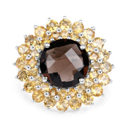 Bids.com 8.56 Carat Genuine Smoky Quartz & Citrine .925 Sterling Silver Ring Rings White Smoke size 6.00,size 7.00,size 8.00,size 9.00,size 5.00