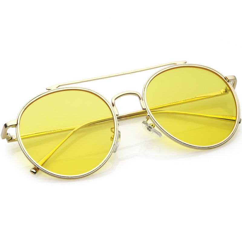 zeroUV Modern Slim Round Color Tone Aviator Sunglasses A871 Sunglasses White Smoke Gold Pink,Silver Blue,Silver Yellow,Silver Purple,Silver Red,Gold Yellow
