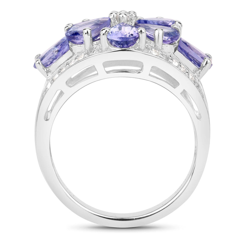 Bids.com 3.24 Carat Genuine Tanzanite and White Topaz .925 Sterling Silver Ring Rings White Smoke size 7.00,size 6.00,size 8.00,size 9.00,size 5.00