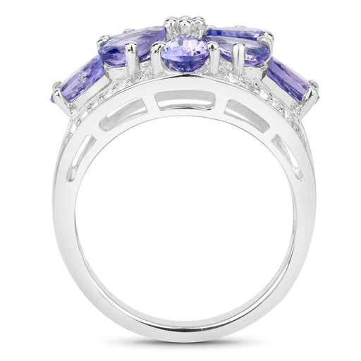 Bids.com 3.24 Carat Genuine Tanzanite and White Topaz .925 Sterling Silver Ring Rings White Smoke size 7.00,size 6.00,size 8.00,size 9.00,size 5.00