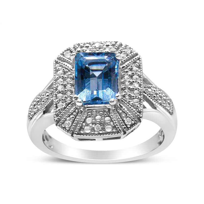 Bids.com .925 Sterling Silver Diamond Accent and 8X6 mm Emerald-Shape Blue Topaz Ring (I-J Color, I2-I3 Clarity) - Ring Size 7 Rings White Smoke 8 / White.Sterling Silver,6 / White.Sterling Silver,9 / White.Sterling Silver,7 / White.Sterling Silver,6.5 / White.Sterling Silver