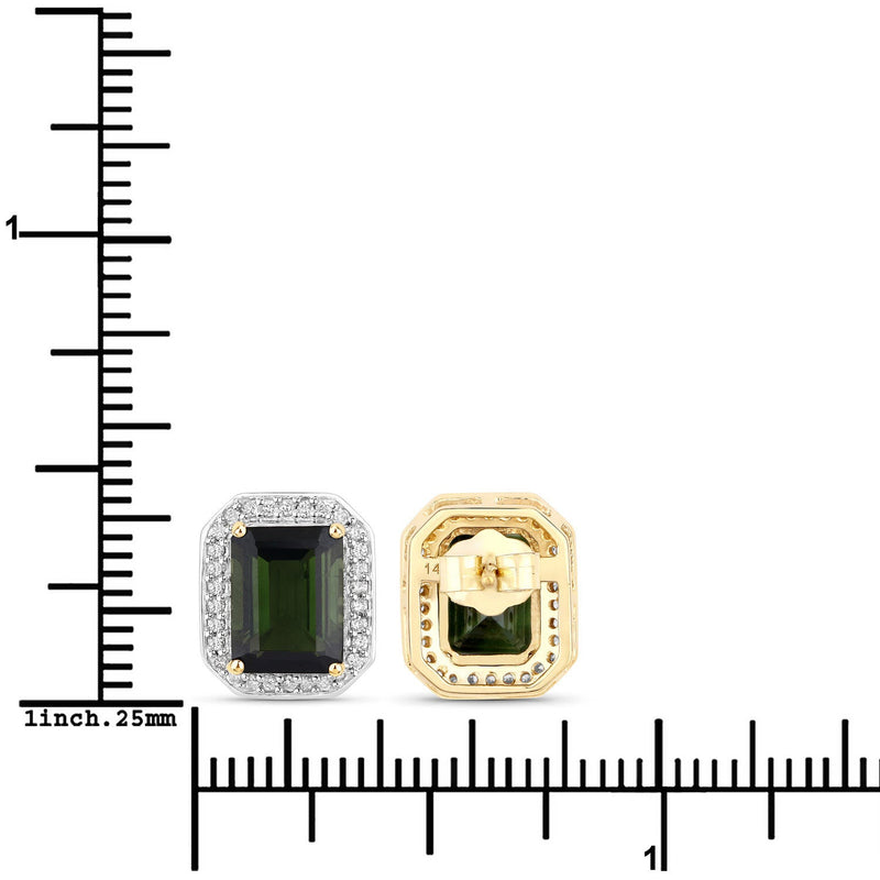 Bids.com 3.57 Carat Genuine Green Tourmaline and White Diamond 14K Yellow Gold Earrings Earrings White Smoke
