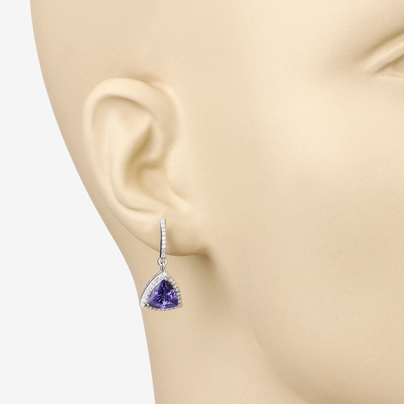 Bids.com 3.86 Carat Genuine Tanzanite and White Diamond 14K White Gold Earrings Earrings Wheat