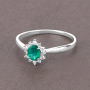 Bids.com 0.40 Carat Genuine Zambian Emerald and White Diamond 14K White Gold Ring Rings Slate Gray size 5.00,size 6.00,size 7.00,size 8.00,size 9.00